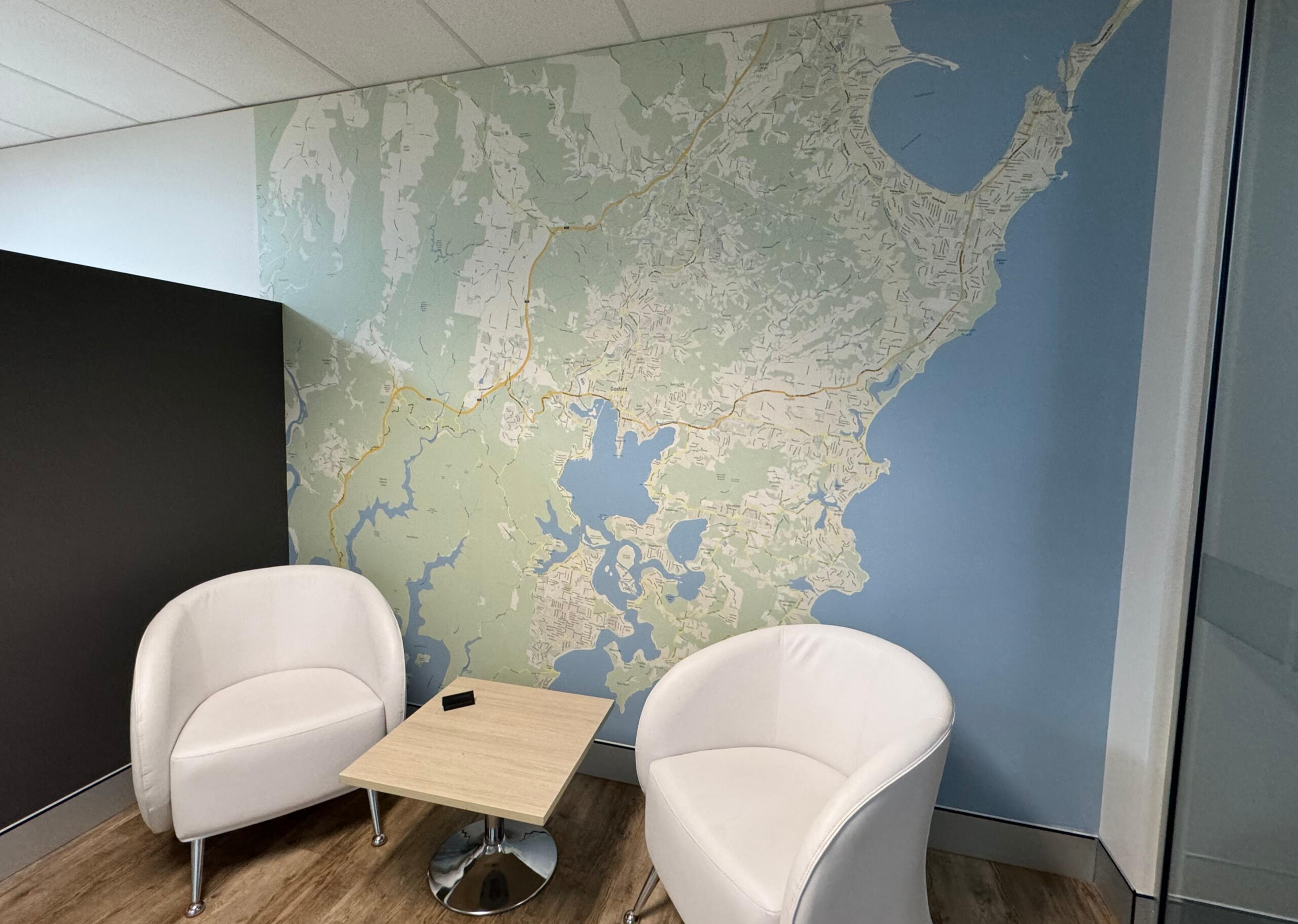 Custom map on custom wallpaper We create also custom maps, printed onto wallpaper at any size